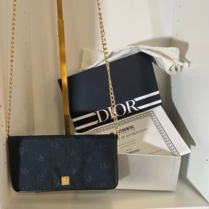 Dior Navy Crossbody Wallet with Gold Chain